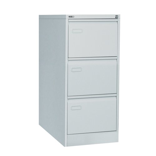 Mainline 3 drawer filing cabinet with swan neck grip handle. Grey. Mainline 3 drawer filing cabinet with swan neck grip handle. Grey.