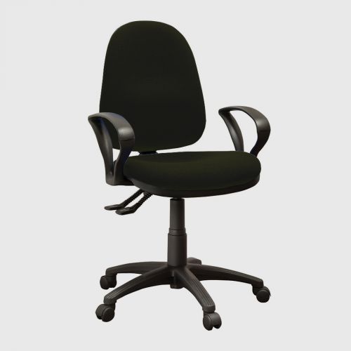 High+back+operator+chair+with+arms+and+2+levers.+Black+fabric
