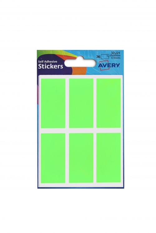 Avery+Packets+of+Labels+Rectangular+50x25mm+Neon+Green+Ref+32-221+%5B10x36+Labels%5D