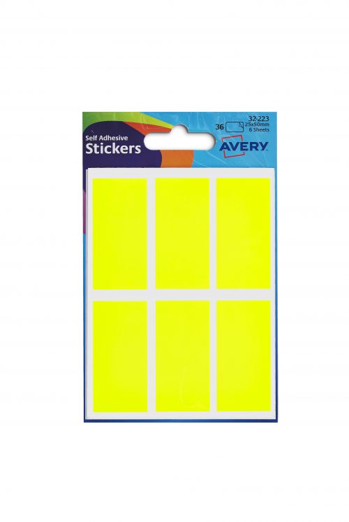Avery+Packets+of+Labels+Rectangular+50x25mm+Neon+Yellow+Ref+32-223+%5B10x36+Labels%5D