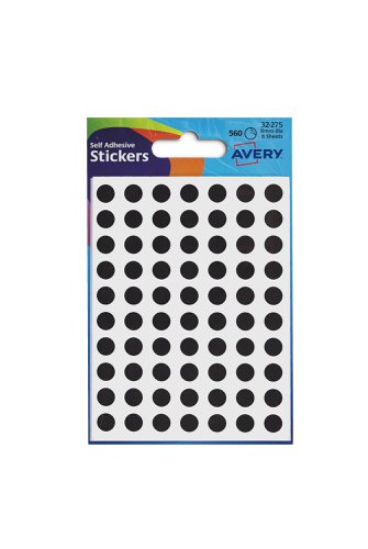 Avery+Coloured+Label+Round+8mm+Diameter+Black+%28Pack+10+x+560+Labels%29+32-275