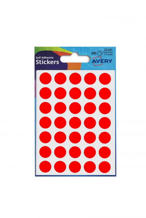 Avery+Packets+of+Labels+Round+Diam.13mm+Neon+Red+Ref+32-281+%5B10x245+Labels%5D