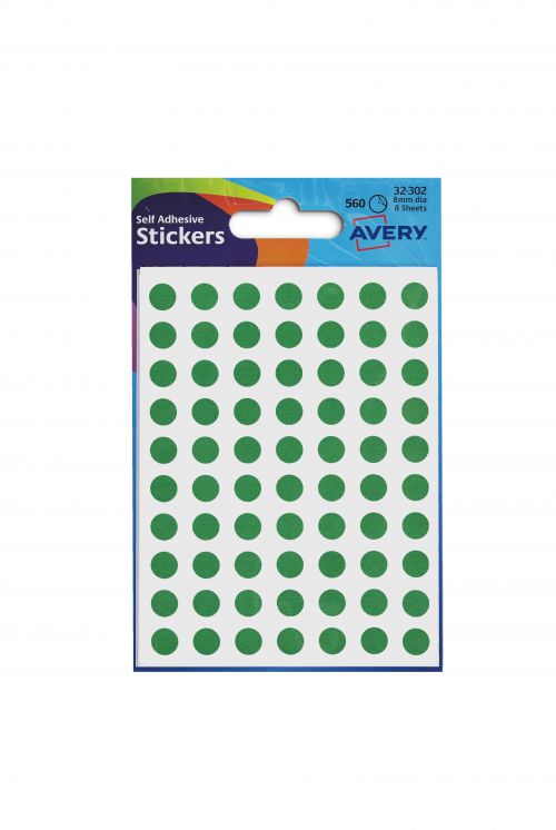 Avery+Packets+of+Labels+Round+Diam.8mm+Green+Ref+32-302+%5B10x560+Labels%5D