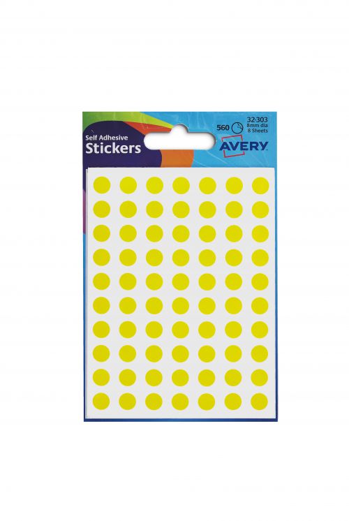 Avery+Packets+of+Labels+Round+Diam.8mm+Yellow+Ref+32-303+%5B10x560+Labels%5D