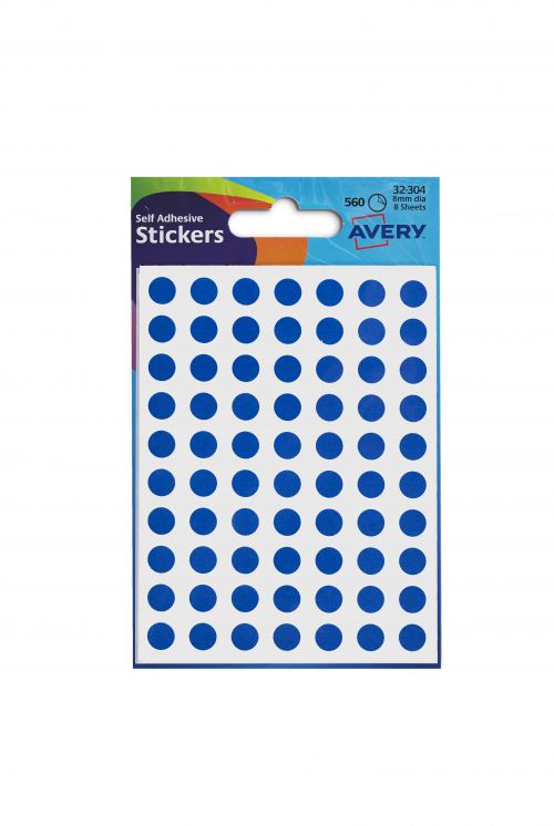 Avery+Packets+of+Labels+Round+Diam.8mm+Blue+Ref+32-304+%5B10x560+Labels%5D