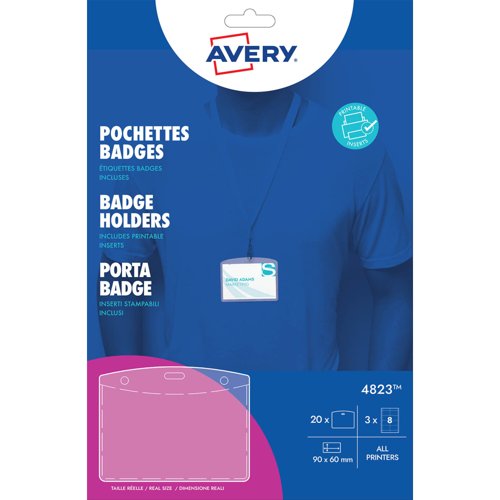 Avery Badge Pockets 60mm x 90mm 24 Inserts 20 Holders Avery Badge Pockets 60mm x 90mm 24 Inserts 20 Holders