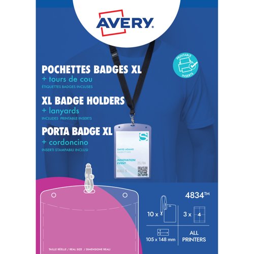 Avery A6 Badge Holders with Lanyards 148mm x 105mm (Pack 10) - 4834 Avery A6 Badge Holders with Lanyards 148mm x 105mm (Pack 10) - 4834