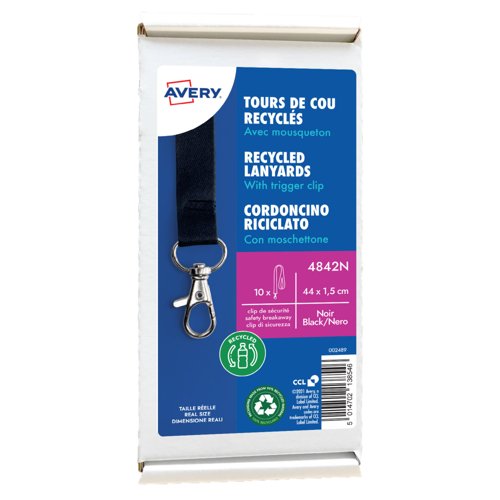 Avery Recycled Lanyard Black with Trigger Clip (Pack 10) - 4842N Avery Recycled Lanyard Black with Trigger Clip (Pack 10) - 4842N