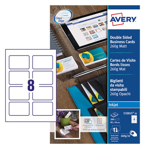 Avery+Business+Card+Double+Sided+8+Per+Sheet+260gsm+Matt+%28Pack+200%29+C32015-25