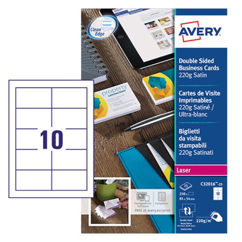 Avery+Business+Card+Double+Sided+10+Per+Sheet+220gsm+Satin+%28Pack+250%29+C32016-25