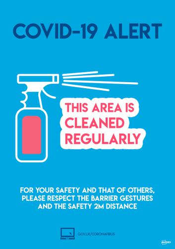 Advice Avery Covid19 Self-Adhesive Poster This Area Is Cleaned Regularly A4 (Pack 2)