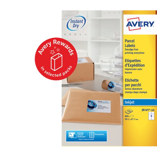 Avery+Inkjet+Address+Label+99.1x67.7mm+8+Per+A4+Sheet+White+%28Pack+800+Labels%29+J8165-100