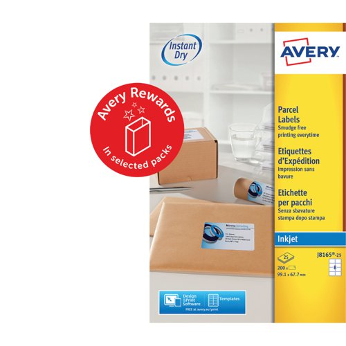 Avery+Inkjet+Address+Label+99.1x67.7mm+8+Per+A4+Sheet+White+%28Pack+200+Labels%29+J8165-25