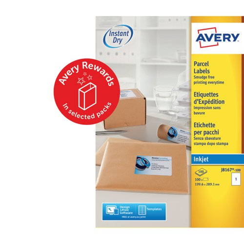 Avery+Inkjet+Address+Label+200x289mm+1+Per+A4+Sheet+White+%28Pack+100+Labels%29+J8167-100