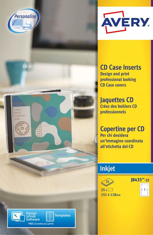 Filing / Media / Retail Avery Inkjet CD Case Insert (Pack 25 Inserts) J8435-25