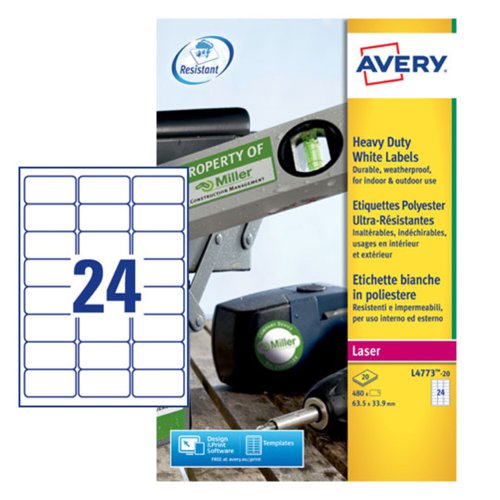 Avery+Laser+Heavy+Duty+Label+64.6x33.8mm+24+Per+A4+Sheet+White+%28Pack+480+Labels%29+L4773-20