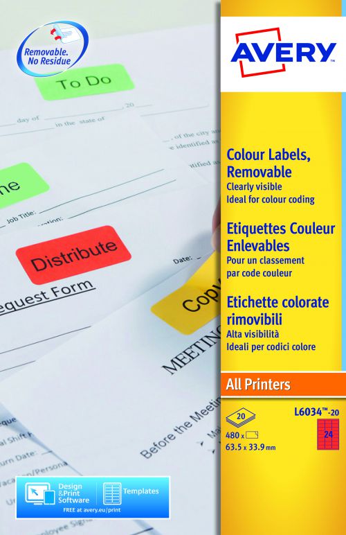 Avery+Coloured+Labels+Removable+Laser+24+per+Sheet+63.5x33.9mm+Red+Ref+L6034-20+%5B480+Labels%5D