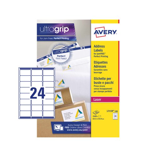 Avery+Laser+Address+Label+63.5x33.9mm+24+Per+A4+Sheet+White+%28Pack+2400+Labels%29+L7159-100