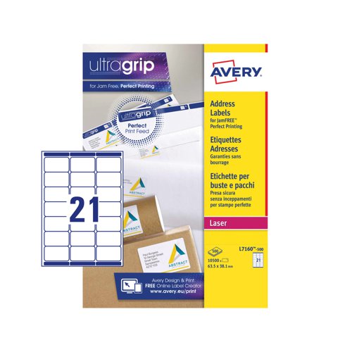 Avery+Laser+Address+Label+63.5x38.1mm+21+Per+A4+Sheet+White+%28Pack+10500+Labels%29+L7160-500