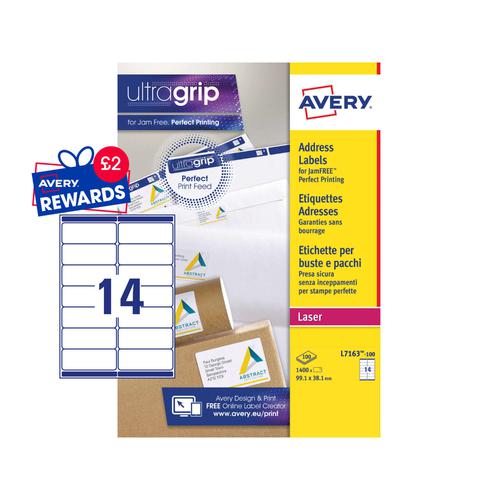 Avery Laser Address Label 99.1x38.1mm 14 Per A4 Sheet White (Pack 1400 Labels) L7163-100