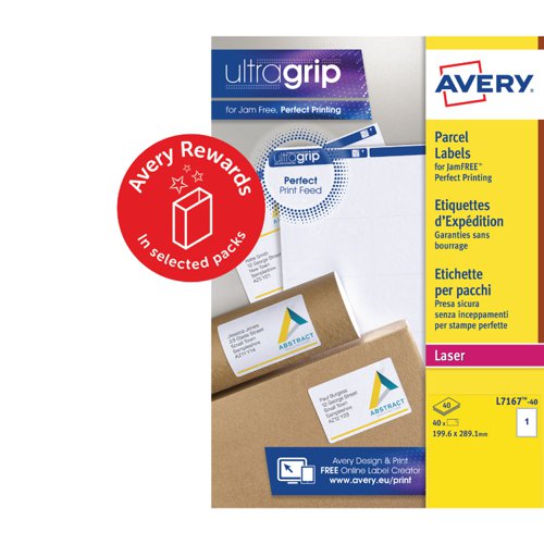 Avery+Laser+Parcel+Label+199.6x289mm+1+Per+A4+Sheet+White+%28Pack+40+Labels%29+L7167-40