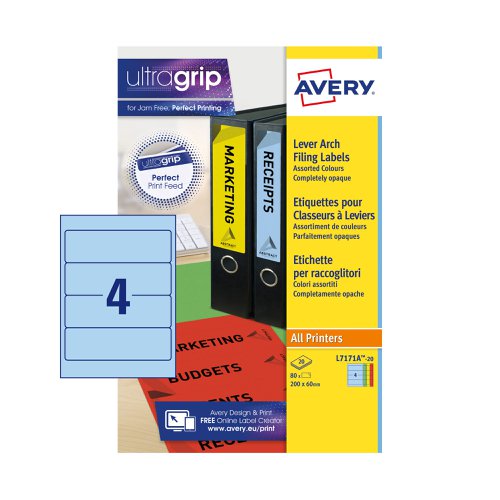Avery+Laser+Filing+Label+Lever+Arch+File+200x60mm+4+Per+A4+Sheet+Multicoloured+%28Pack+80+Labels%29+-+L7171A-20