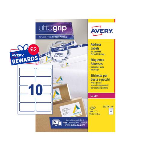 Avery Laser Address Label 99.1x57mm 10 Per A4 Sheet White (Pack 1000 Labels) L7173-100