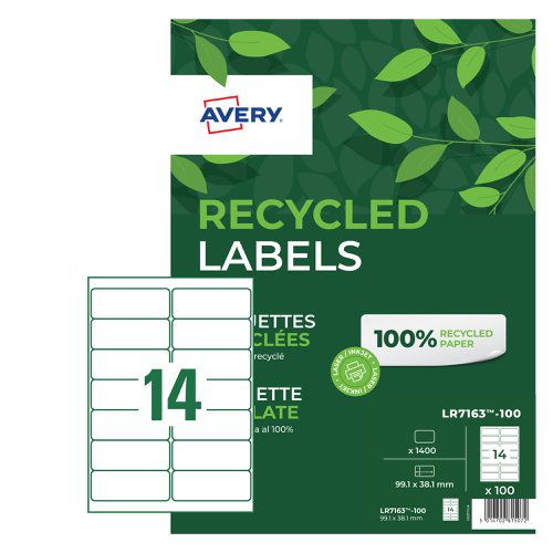 Avery+Laser+Recycled+Address+Label+99.1x38.1mm+14+Per+A4+Sheet+White+%28Pack+1400+Labels%29+LR7163-100