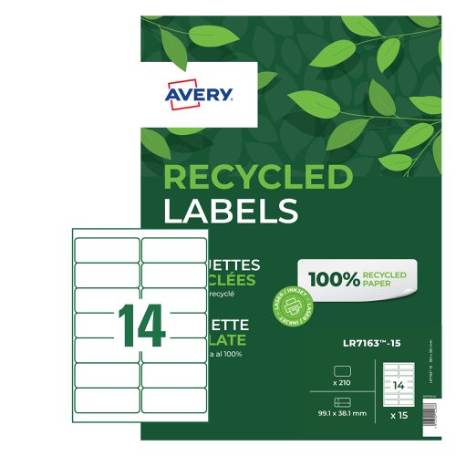 Avery+Laser+Recycled+Address+Label+99.1x38.1mm+14+Per+A4+Sheet+White+%28Pack+210+Labels%29+LR7163-15