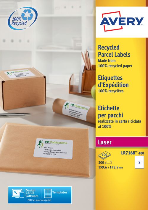 Avery+Parcel+Labels+Laser+Recycled+2+per+Sheet+199.6x143.5mm+White+Ref+LR7168-100+%5B200+Labels%5D