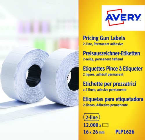 Avery Labelling Gun 2 Line Permanent Labels White (1200) PLP1626