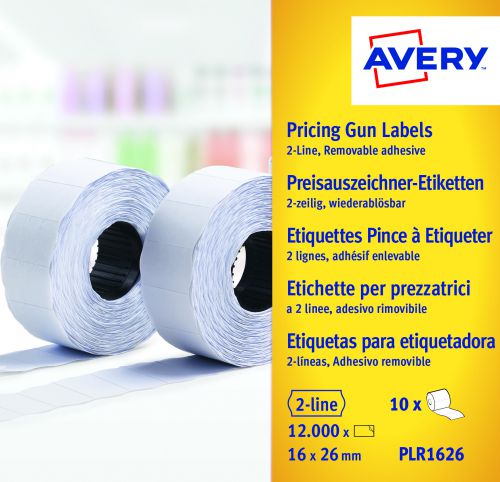 Avery+Labels+for+Labelling+Gun+2-Line+Removable+White+16x26mm+1200+per+Roll+Ref+PLR1626+%5BPack+10%5D