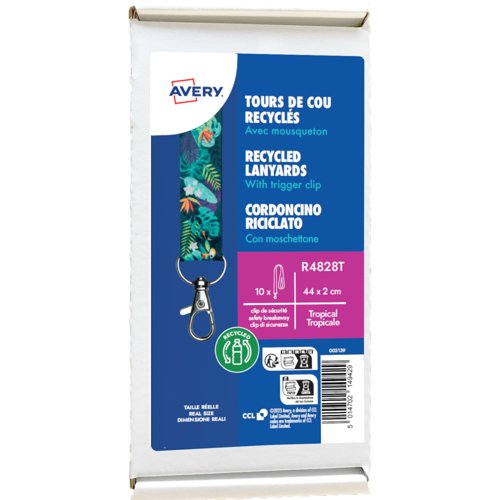 Avery Recycled Tropical Pre-Printed Lanyard with 2cm Wide Carabiner (Pack 10) - R4828T Avery Recycled Tropical Pre-Printed Lanyard with 2cm Wide Carabiner (Pack 10) - R4828T