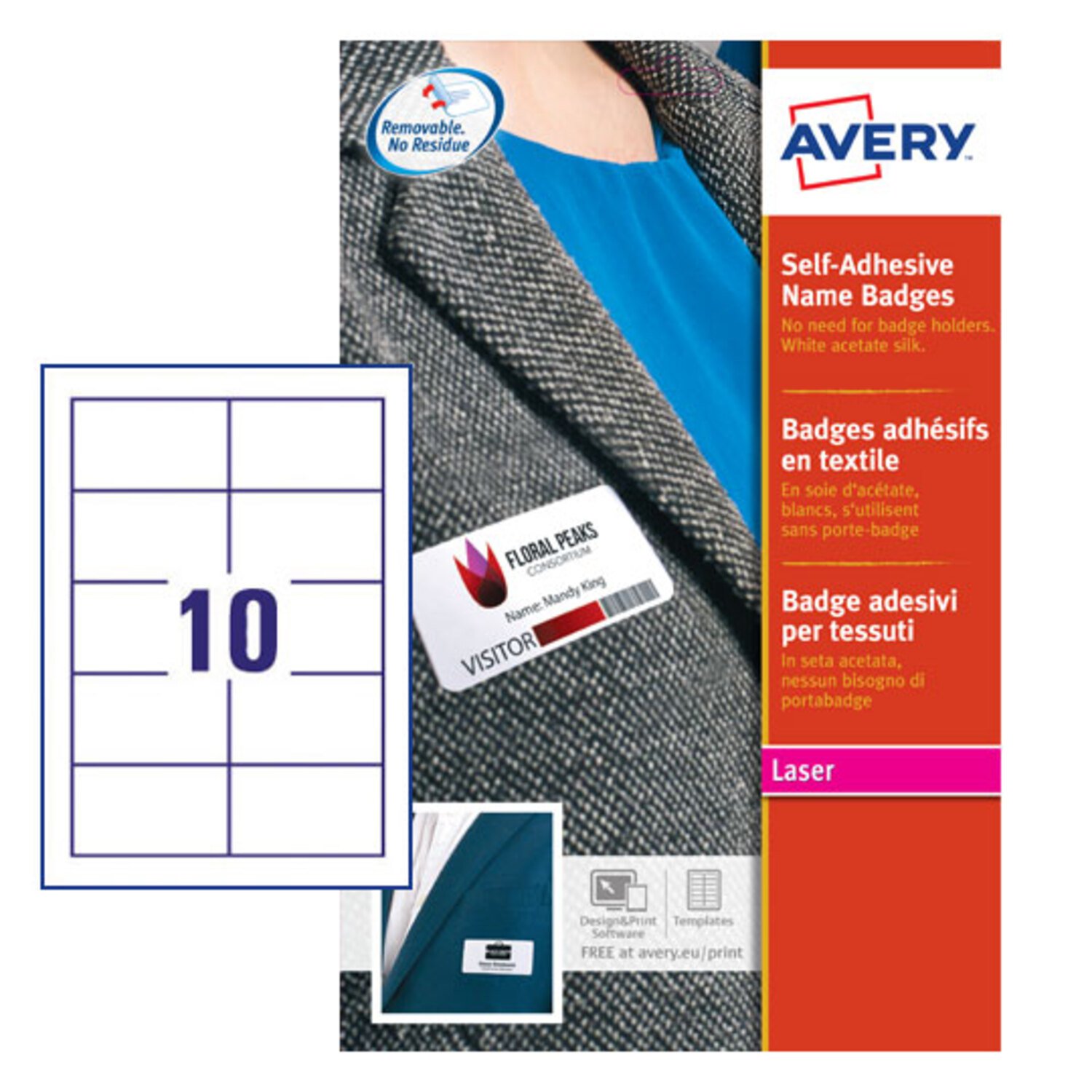 AVERY NAME BADGE SELF ADH 80X50MM PK200