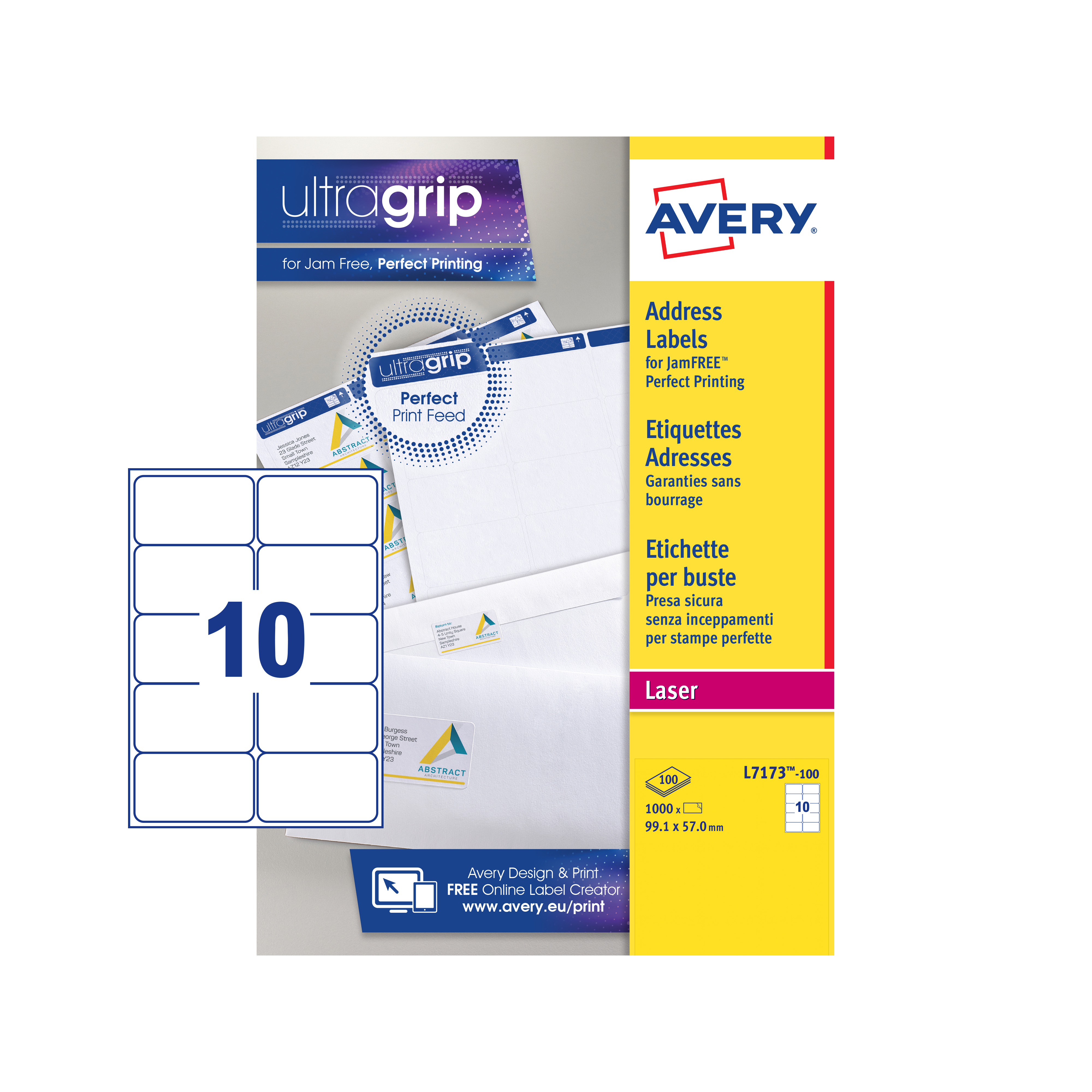 Avery L4743REV-25 Self-Adhesive Removable Labels, 12 Labels Per A4 Sheet,  white