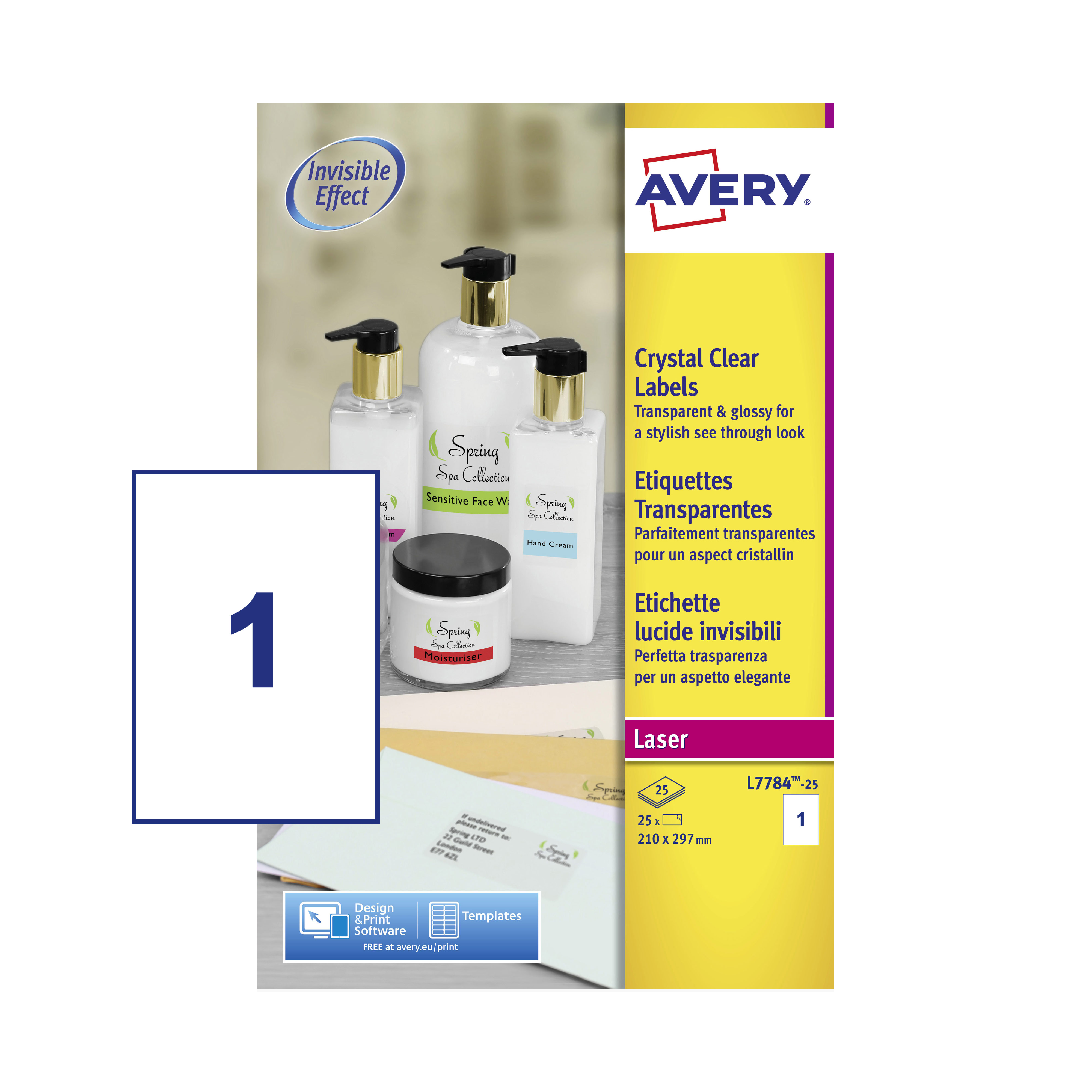 Avery Laser Label 210x297mm 1 Per A4 Sheet Crystal Clear (Pack 25 Labels) L7784-25