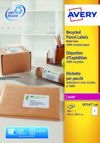 Avery QuickPEEL Recycled Labels 199.6x289mm White (Pack 100) LR7167-100