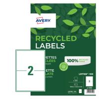 Avery Laser Recycled Address Label 199.6x143.5mm 2 Per A4 Sheet White (Pack 200 Labels) LR7168-100