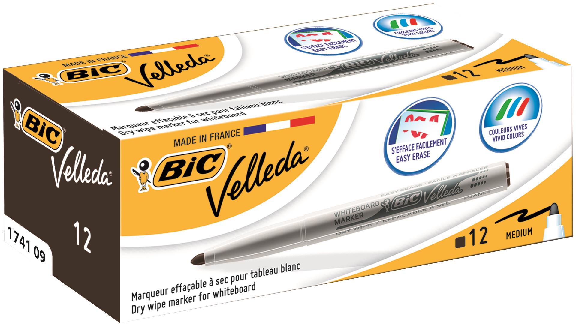 Bic Velleda 1741 Whiteboard Marker Bullet Tip Line Width 2mm Black Ref 1199174109 [Pack 12]