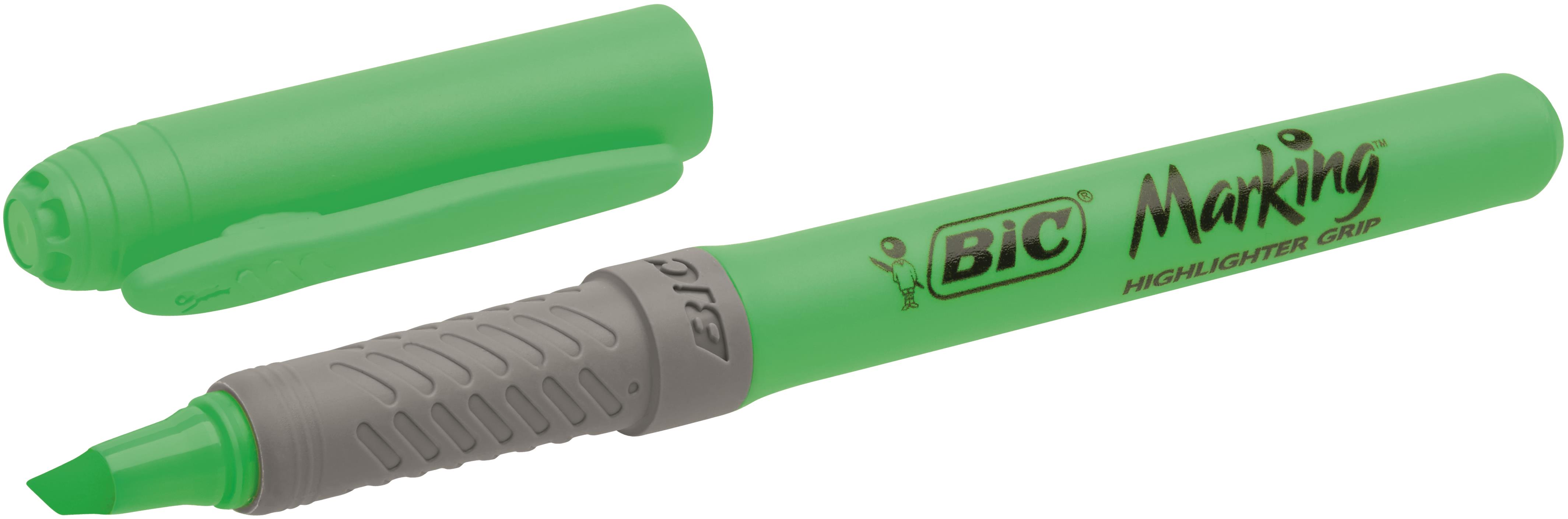 Bic Grip Highlighter Pen Chisel Tip 1.6-3.3mm Line Green (Pack 12)