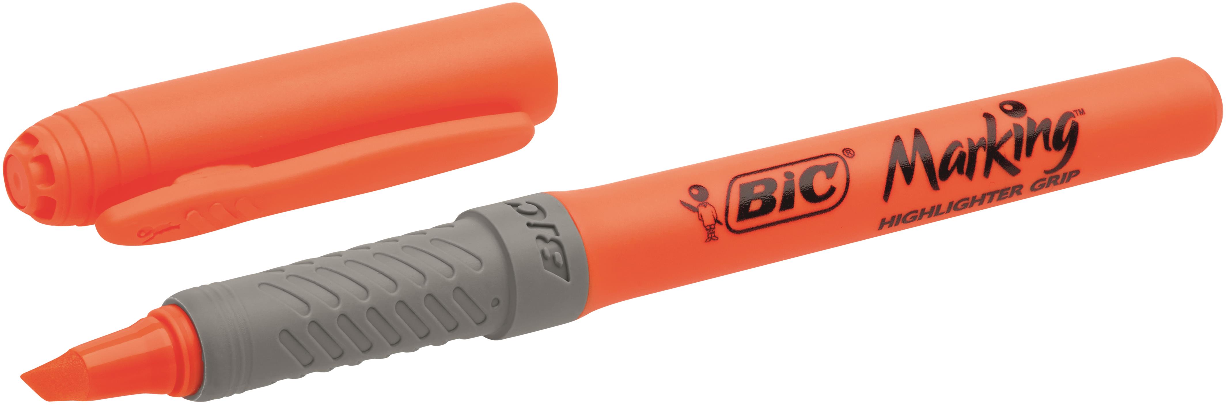 Bic Grip Highlighter Pen Chisel Tip 1.6-3.3mm Line Orange (Pack 12)