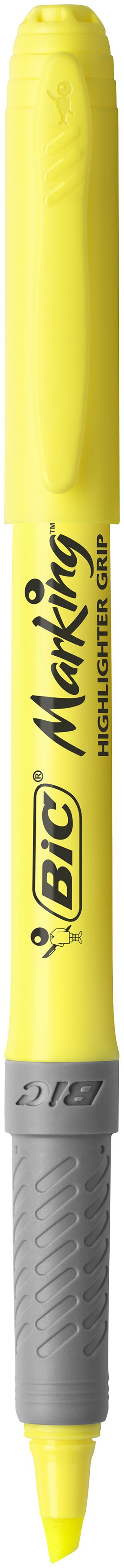 Bic Grip Highlighter Pen Chisel Tip 1.6-3.3mm Line Yellow (Pack 12)