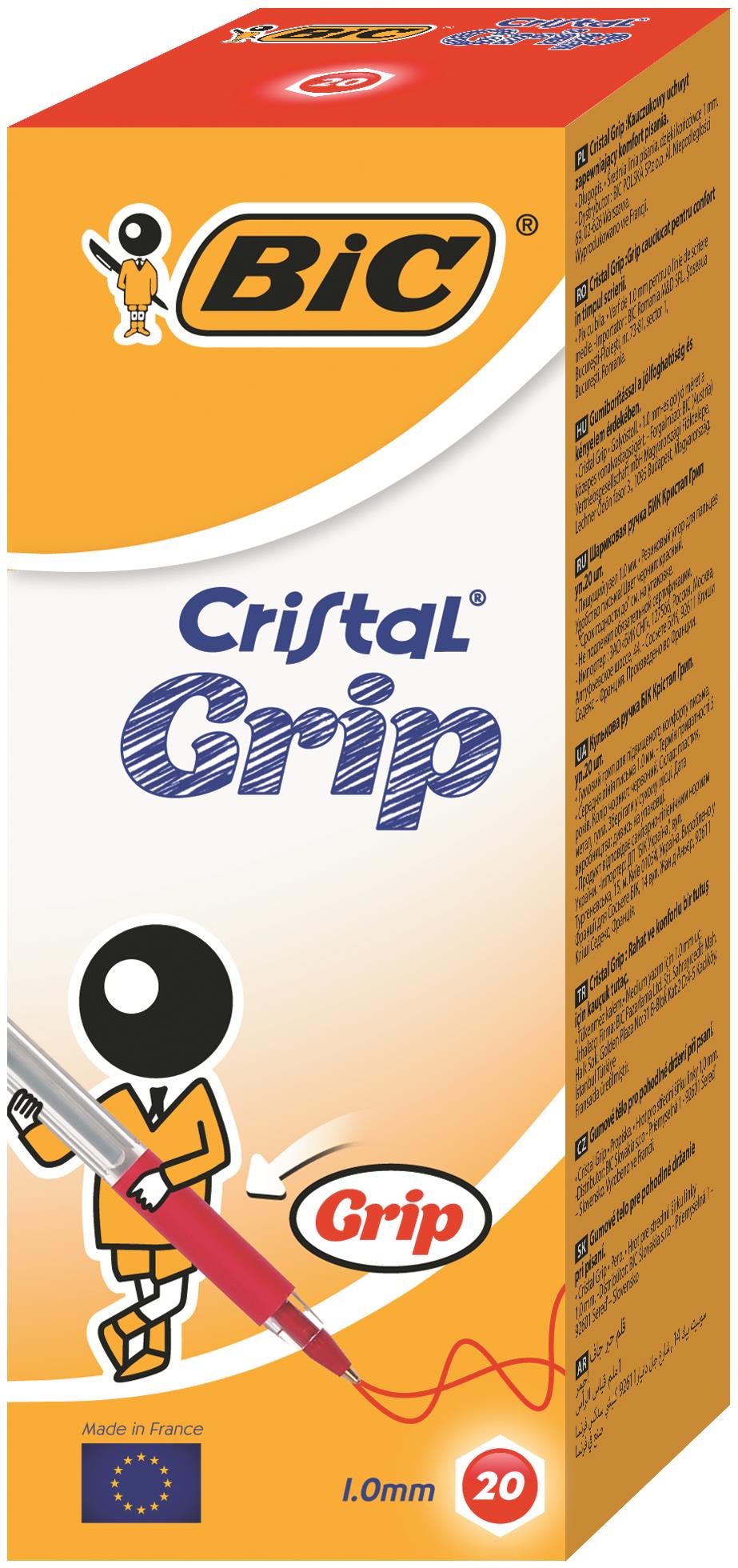 Bic Cristal Grip Ballpoint Pen 1.0mm Tip 0.32mm Line Red (Pack 20)