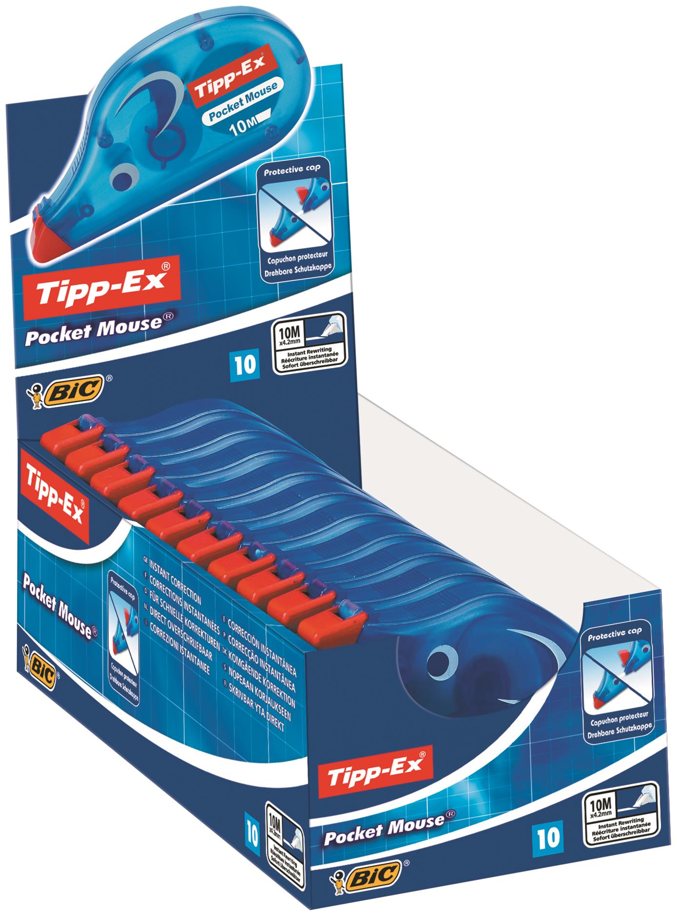 Correction Tape Tipp-Ex Pocket Mouse Correction Tape Roller 4.2mmx10m White (Pack 10)