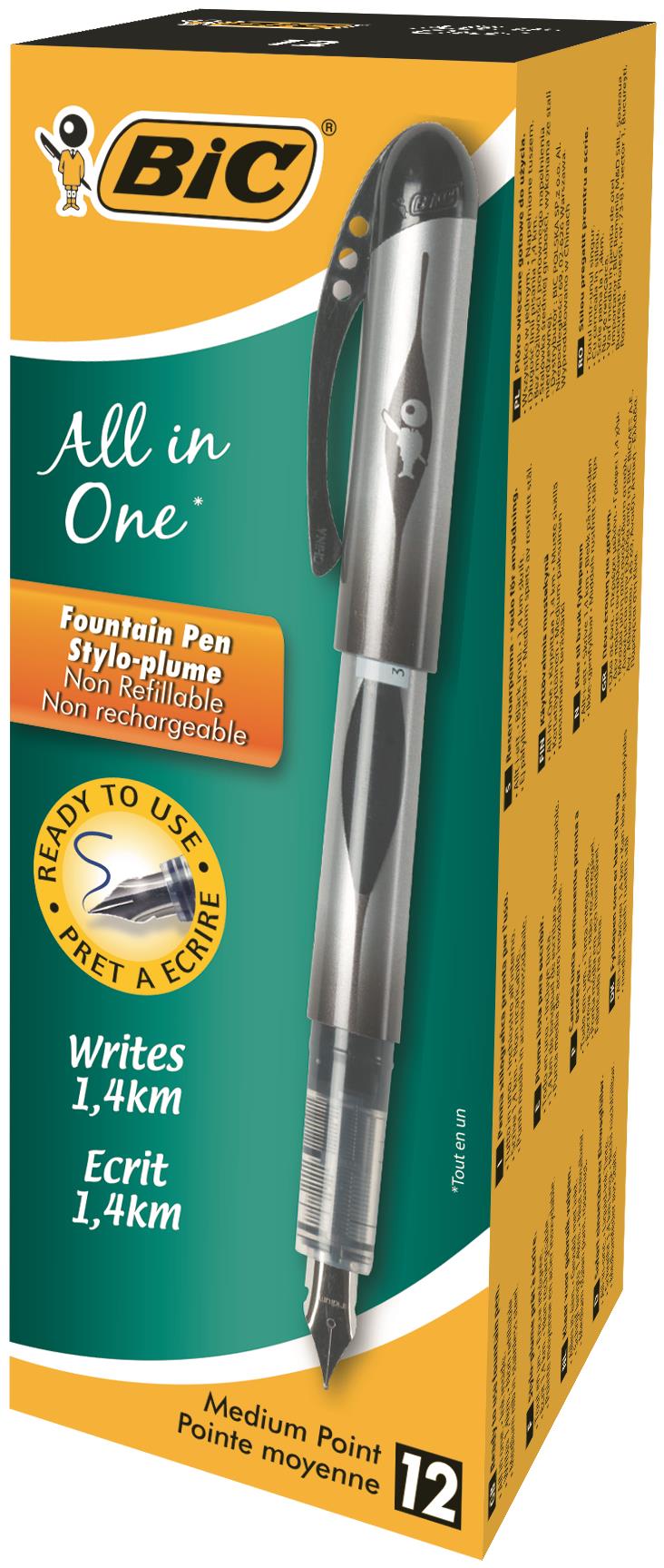 Bic Black All In One Disposable Fountain Pen (Pack of 12) 847611 Bic Black All In One Disposable Fountain Pen (Pack of 12) 847611