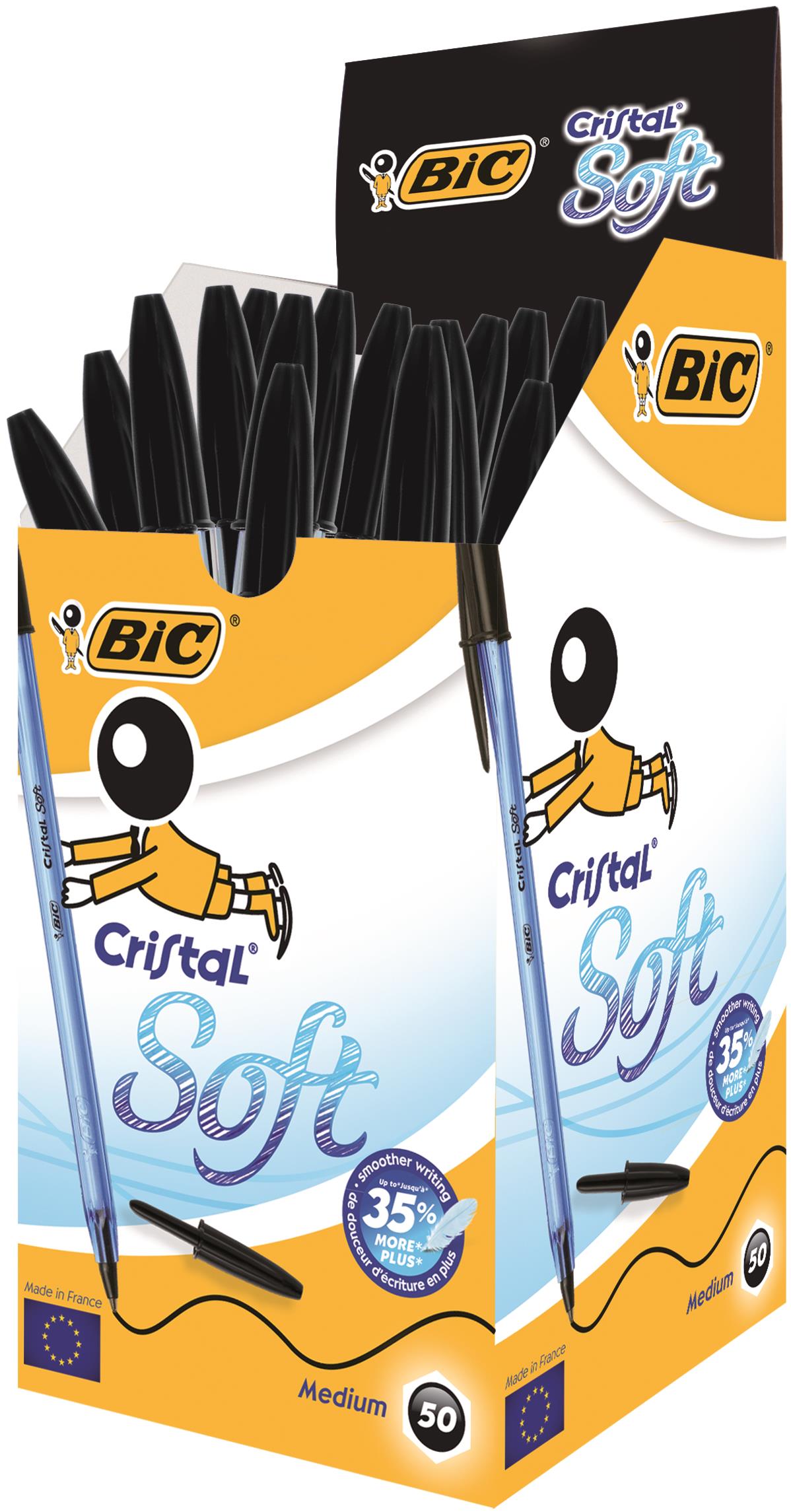 Bic Cristal Soft Ballpoint Pen 1.2mm Tip 0.35mm Line Black (Pack 50)