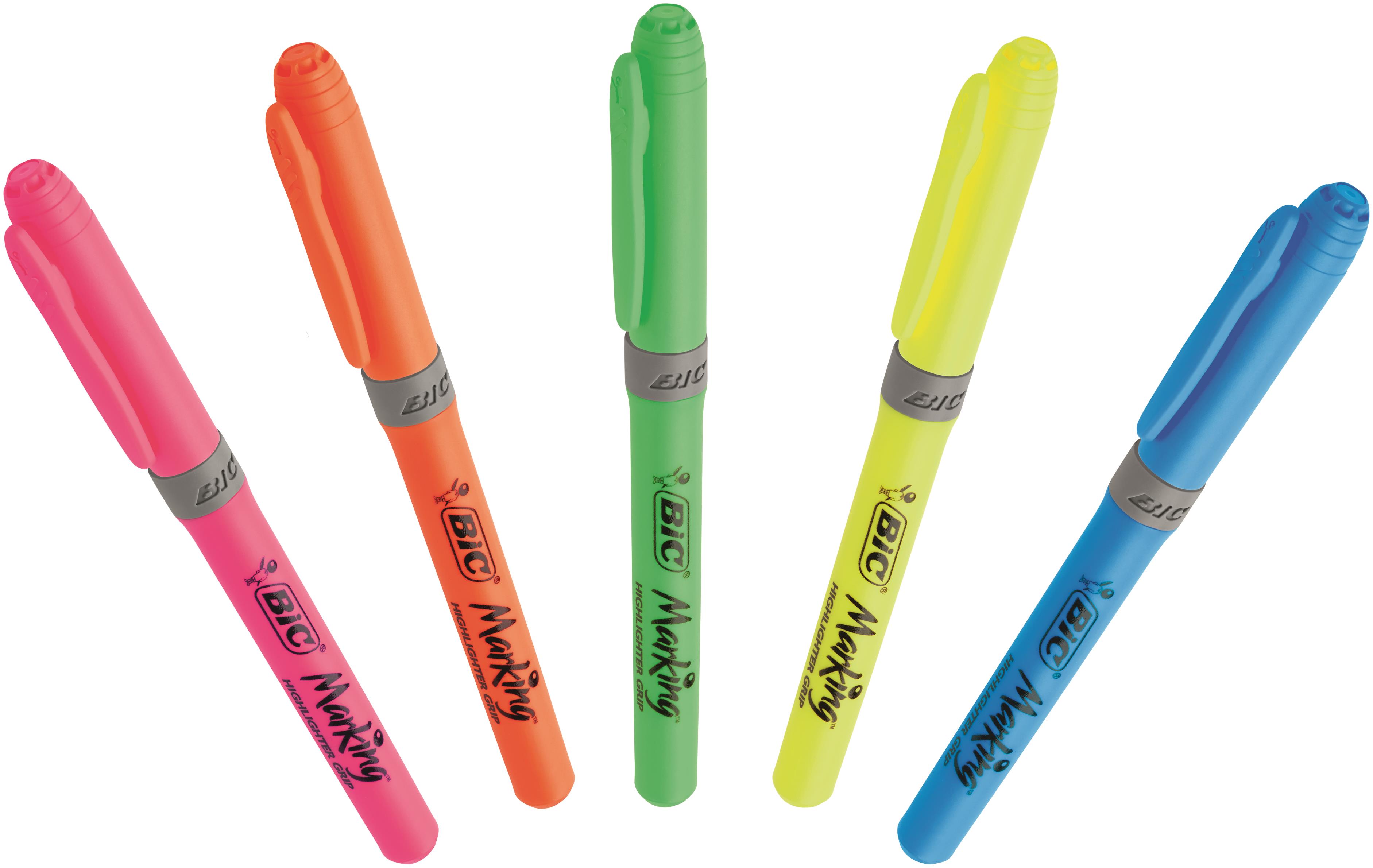 Bic Grip Highlighter Pen Chisel Tip 1.6-3.3mm Line Assorted Colours (Pack 5)
