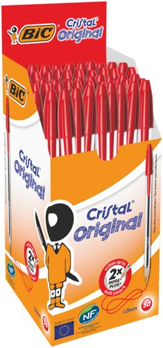 Bic+Cristal+Ballpoint+Pen+1.0mm+Medium+Tip+0.32mm+Line+Red+%28Pack+50%29+-+8373612