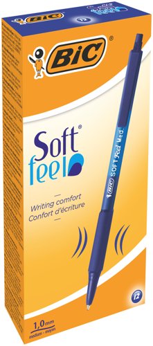 Bic+SoftFeel+Clic+Retractable+Ballpoint+Pen+1mm+Tip+0.32mm+Line+Blue+%28Pack+12%29+-+8373982