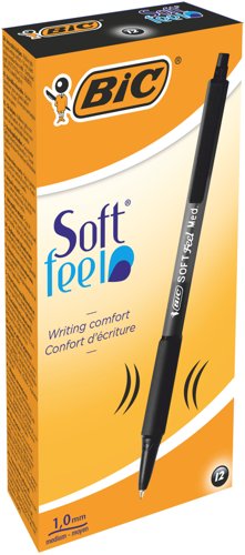 Bic+SoftFeel+Clic+Retractable+Ballpoint+Pen+1mm+Tip+0.32mm+Line+Black+%28Pack+12%29+-+8373971
